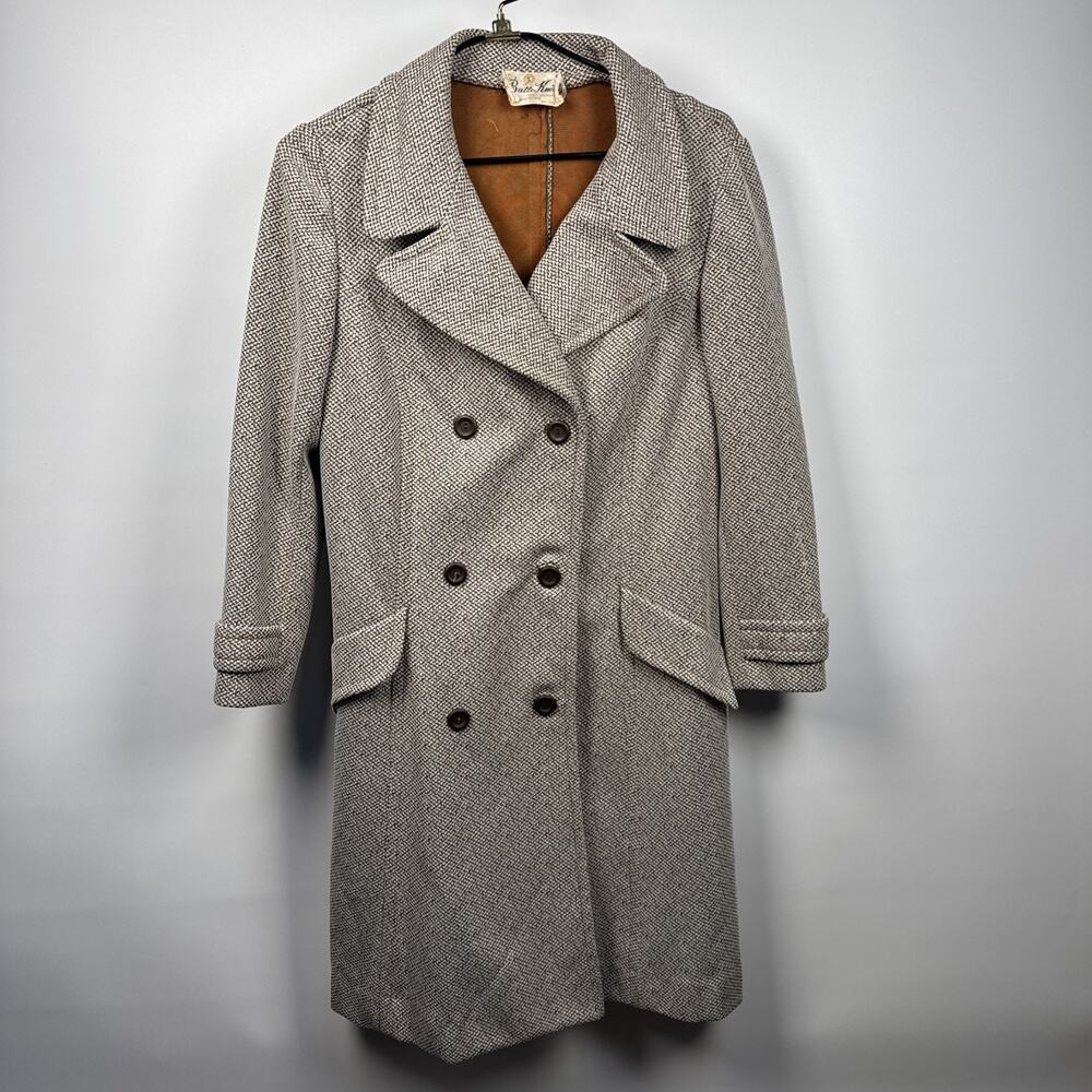 60s Mod Brown Houndstooth Trench Coat Butte Knit Lightweight Cottage core